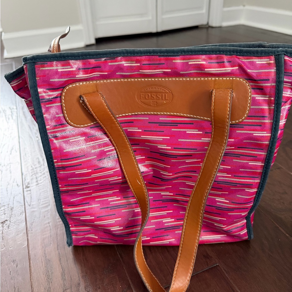 Fossil Pink and Tan Tote Bag